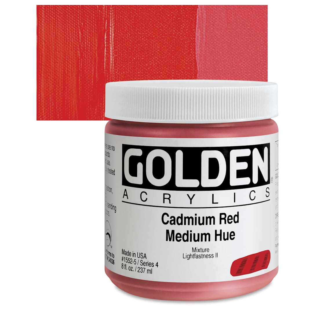 Open in modal - Golden Heavy Body Artist Acrylic - Cadmium Red Medium Hue, 8 oz Jar and swatch