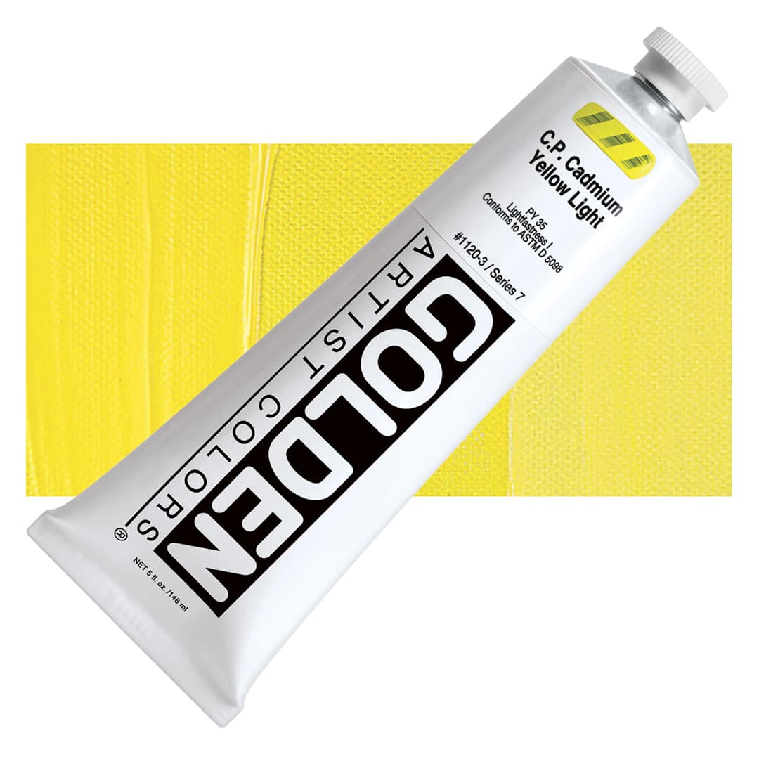 Open in modal - Golden Heavy Body Artist Acrylic - Cadmium Yellow Light, 5 oz Tube and swatch