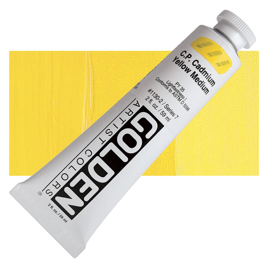 Open in modal - Golden Heavy Body Artist Acrylic - Cadmium Yellow Medium, 2 oz Tube and swatch