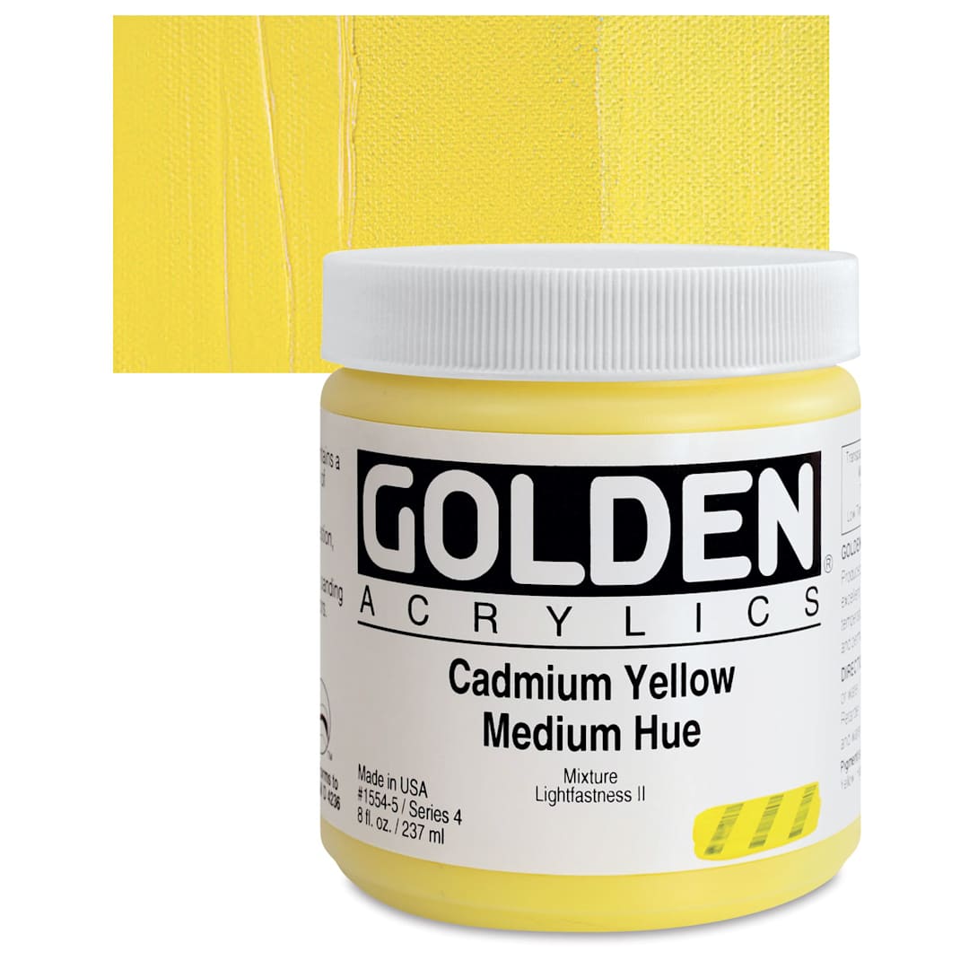 Open in modal - Golden Heavy Body Artist Acrylic - Cadmium Yellow Medium Hue, 8 oz jar and swatch