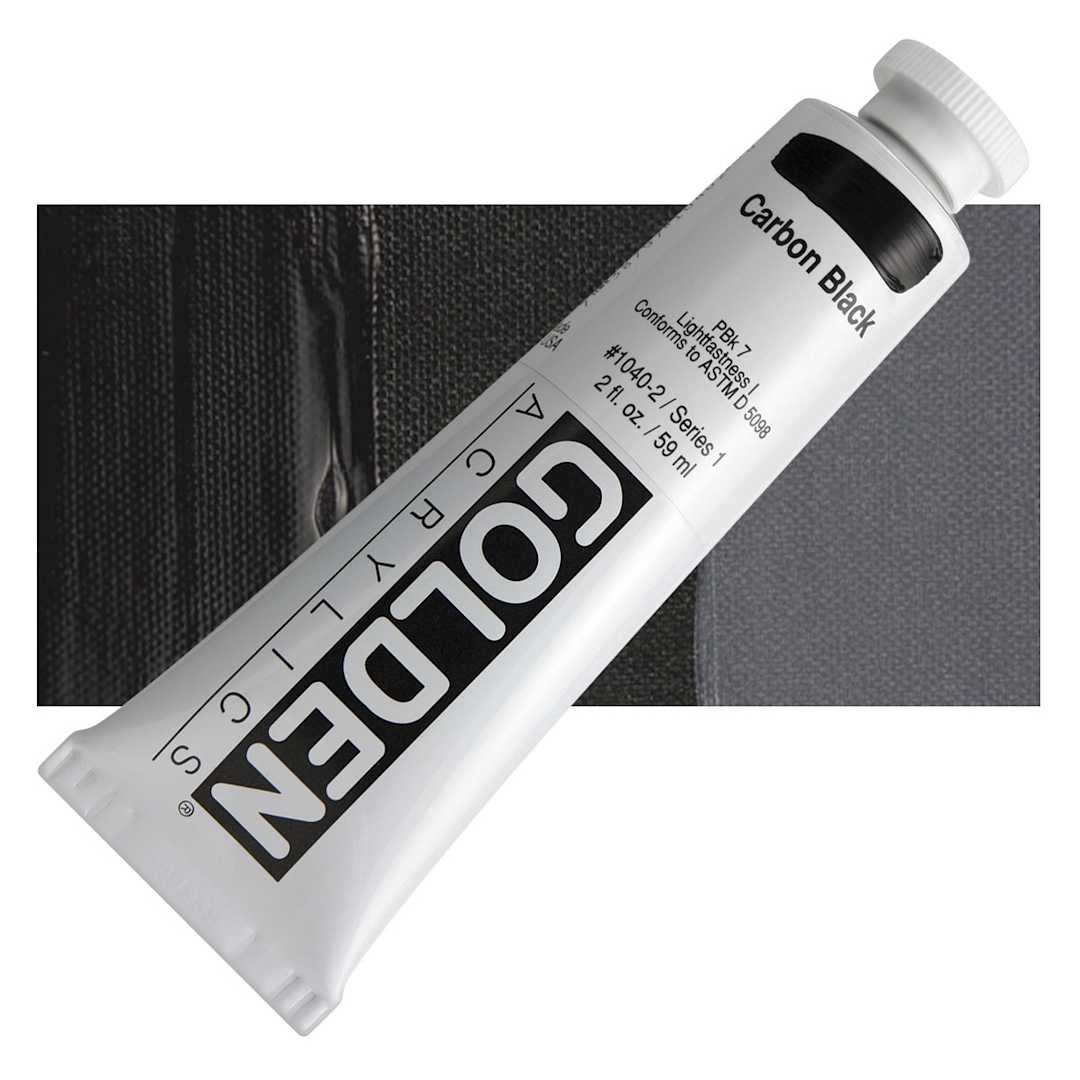 Open in modal - Golden Heavy Body Artist Acrylic - Carbon Black, 2 oz Tube and swatch