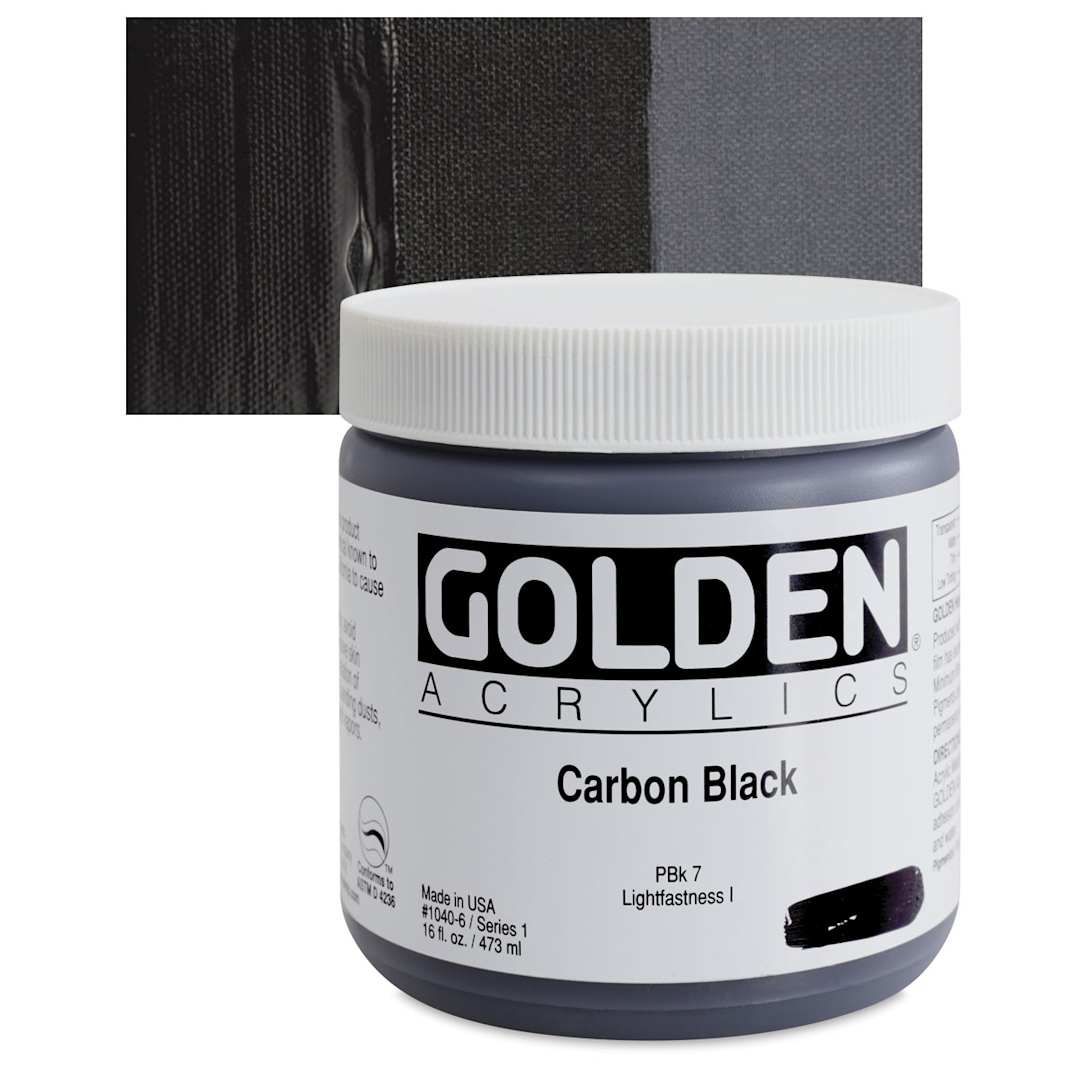 Open in modal - Golden Heavy Body Artist Acrylic - Carbon Black, 16 oz Jar and swatch