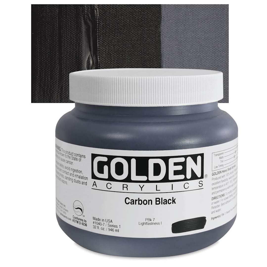 Open in modal - Golden Heavy Body Artist Acrylic - Carbon Black, 32 oz Jar and swatch
