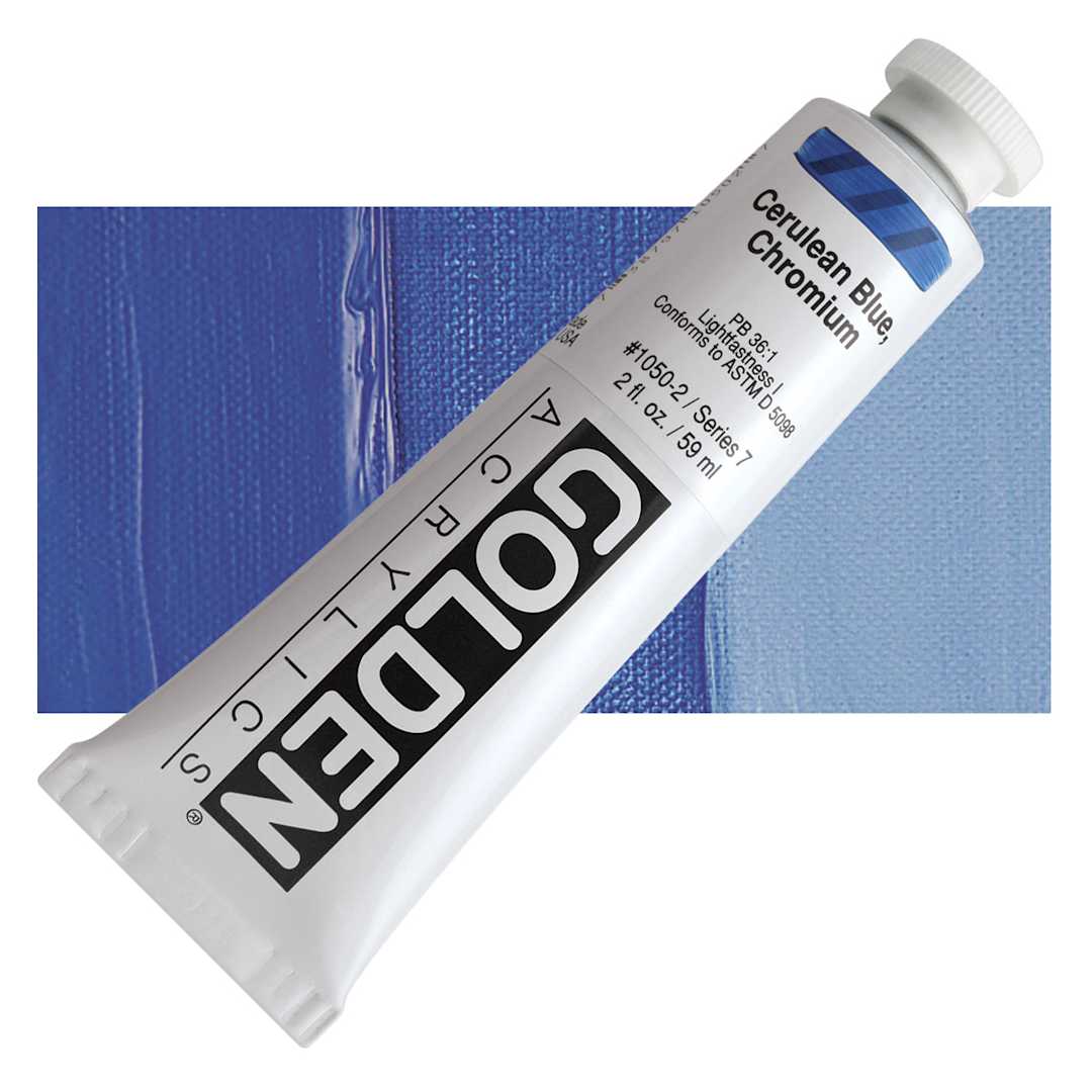 Open in modal - Golden Heavy Body Artist Acrylic - Cerulean Blue Chromium, 2 oz Tube and swatch