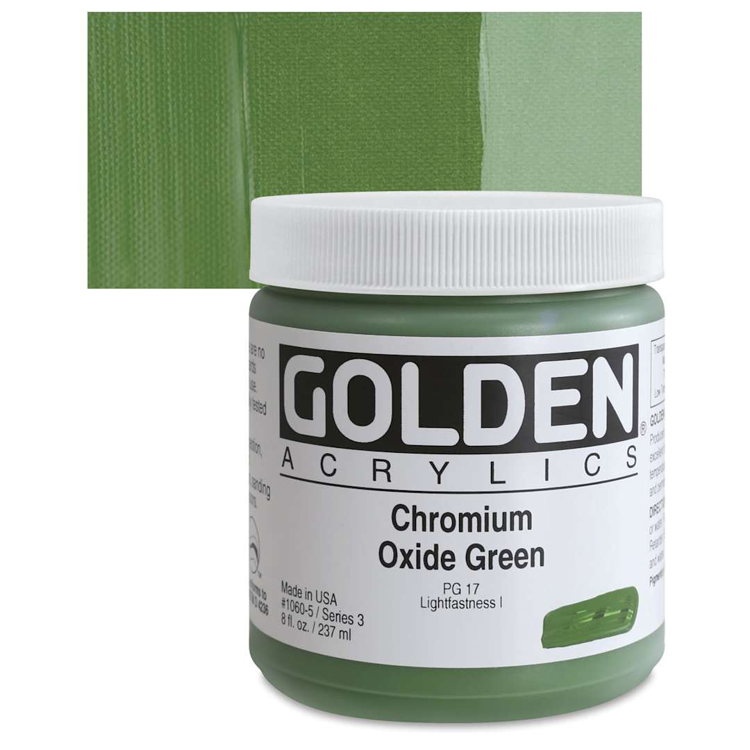 Open in modal - Golden Heavy Body Artist Acrylic - Chromium Oxide Green, 8 oz Jar and swatch