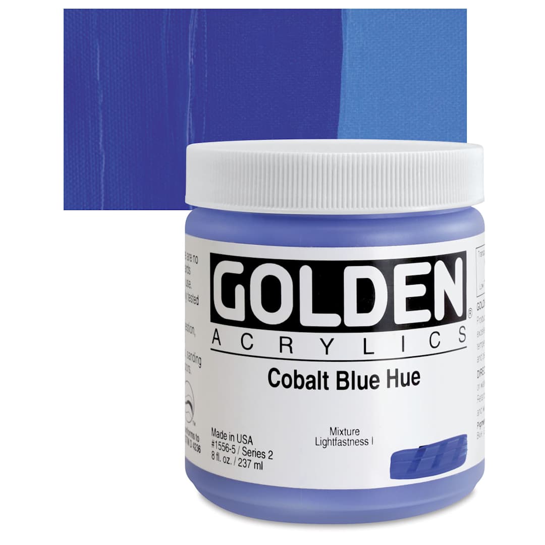 Open in modal - Golden Heavy Body Artist Acrylic - Cobalt Blue Hue, 8 oz Jar and swatch