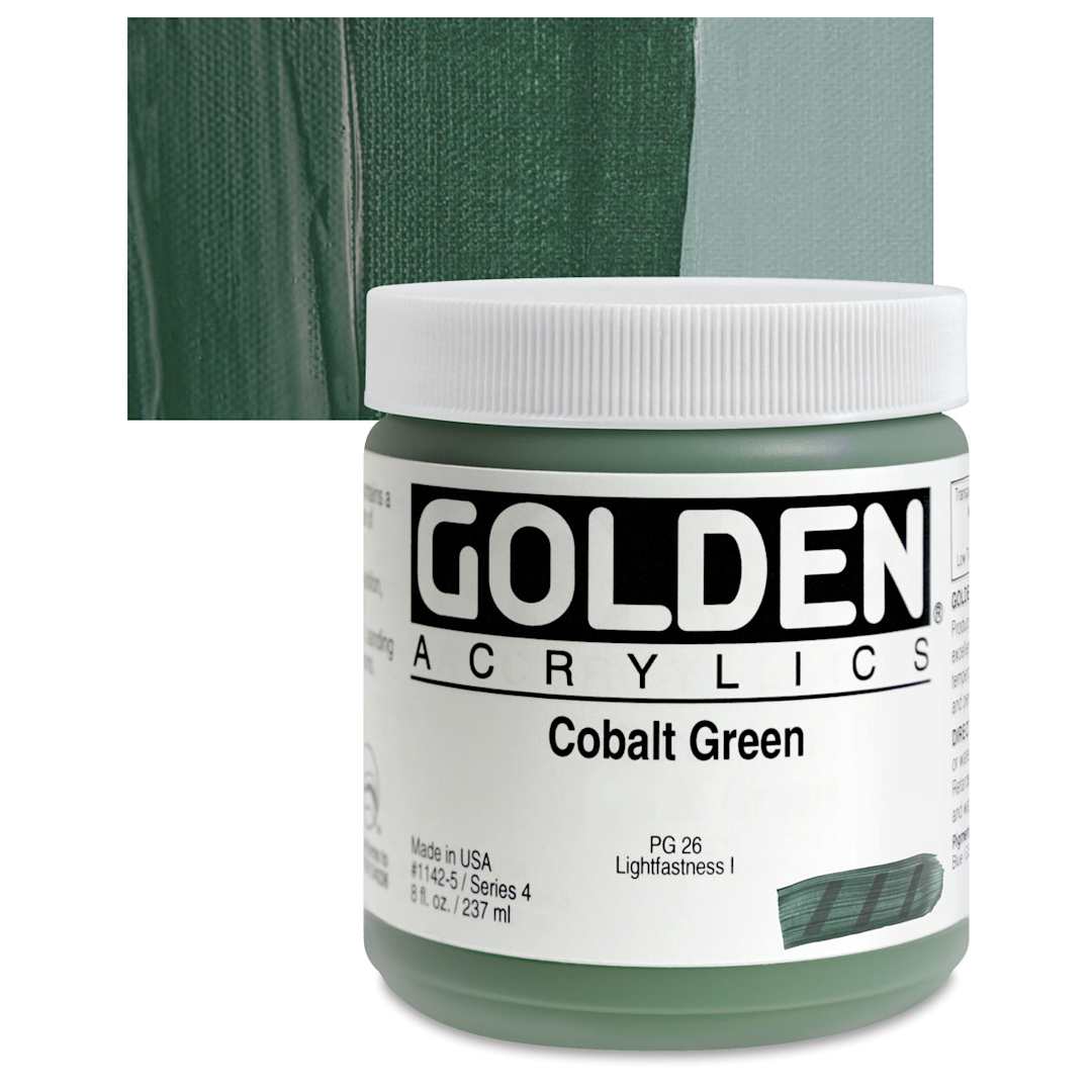 Open in modal - Golden Heavy Body Artist Acrylic - Cobalt Green, 8 oz Jar and swatch