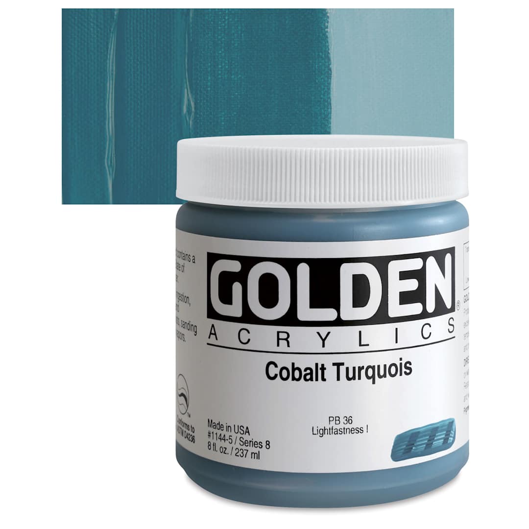 Open in modal - Golden Heavy Body Artist Acrylic - Cobalt Turquoise, 8 oz Jar and swatch
