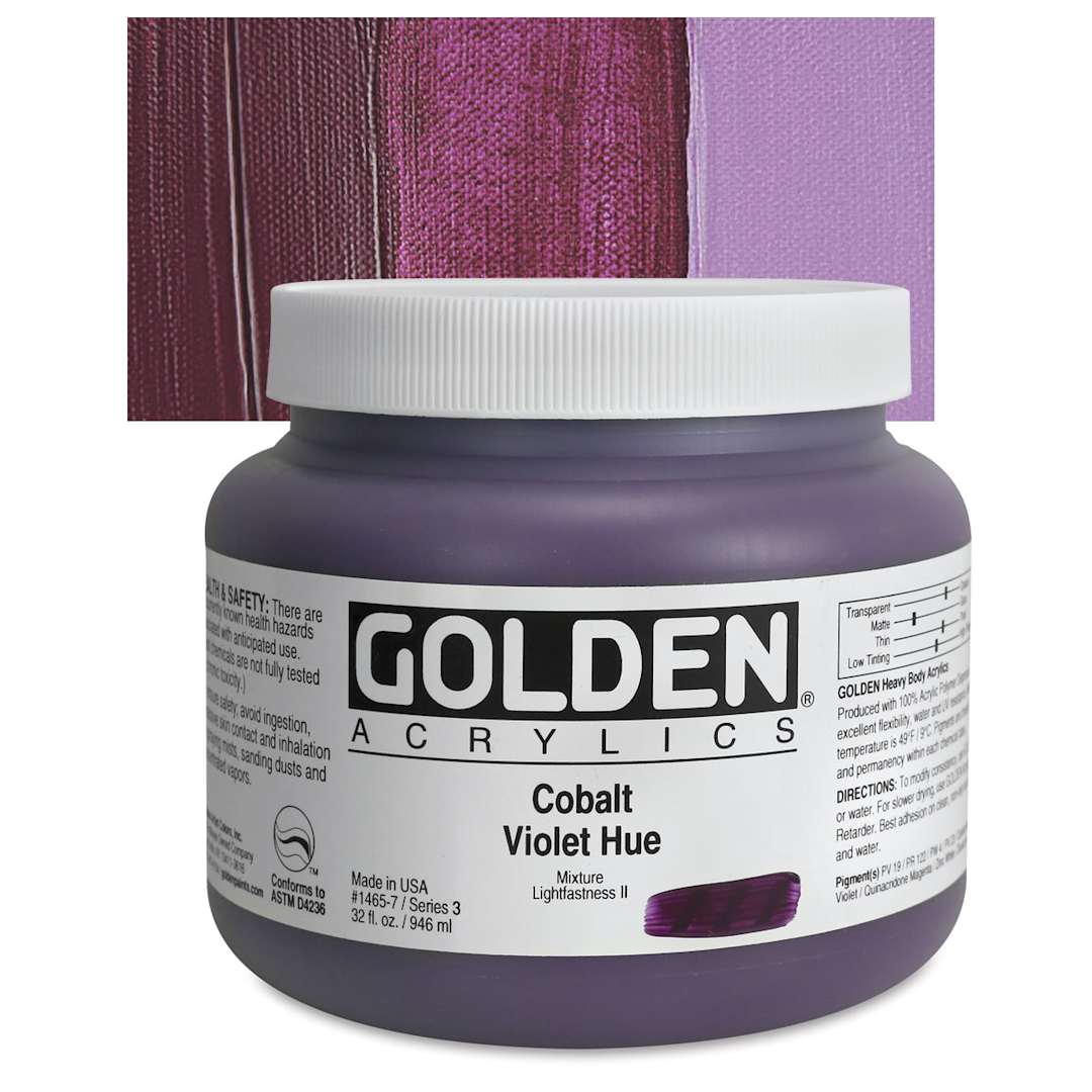 Open in modal - Golden Heavy Body Artist Acrylic - Cobalt Violet Hue, 32 oz Jar and swatch