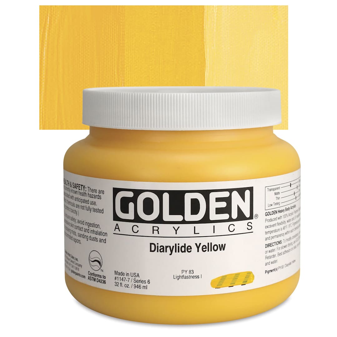 Open in modal - Golden Heavy Body Artist Acrylic - Diarylide Yellow, 32 oz Jar and swatch