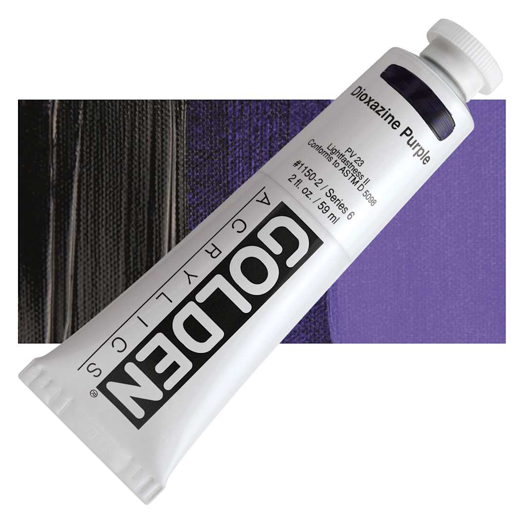 Open in modal - Golden Heavy Body Artist Acrylic - Dioxazine Purple, 2 oz Tube and swatch