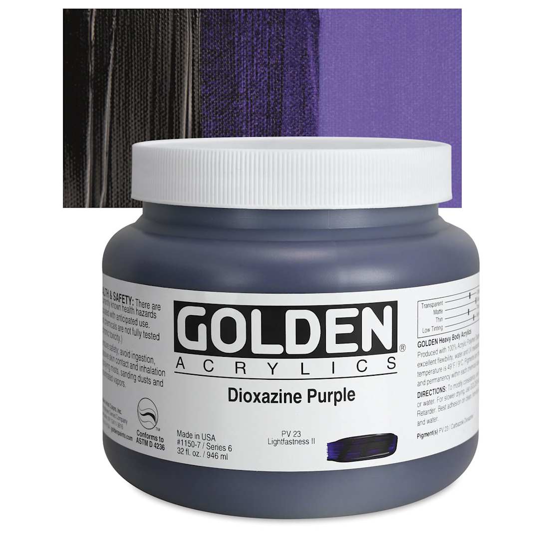 Open in modal - Golden Heavy Body Artist Acrylic - Dioxazine Purple, 32 oz Jar and swatch
