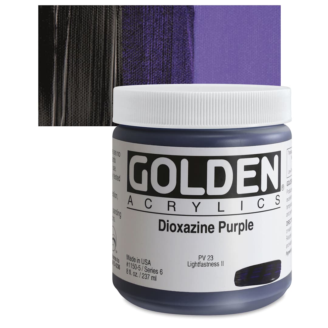 Open in modal - Golden Heavy Body Artist Acrylic - Dioxazine Purple, 8 oz Jar and swatch