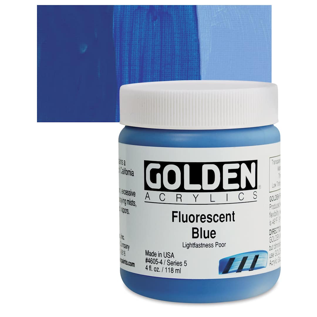 Open in modal - Golden Heavy Body Artist Acrylic - Fluorescent Blue, 4 oz Jar and swatch