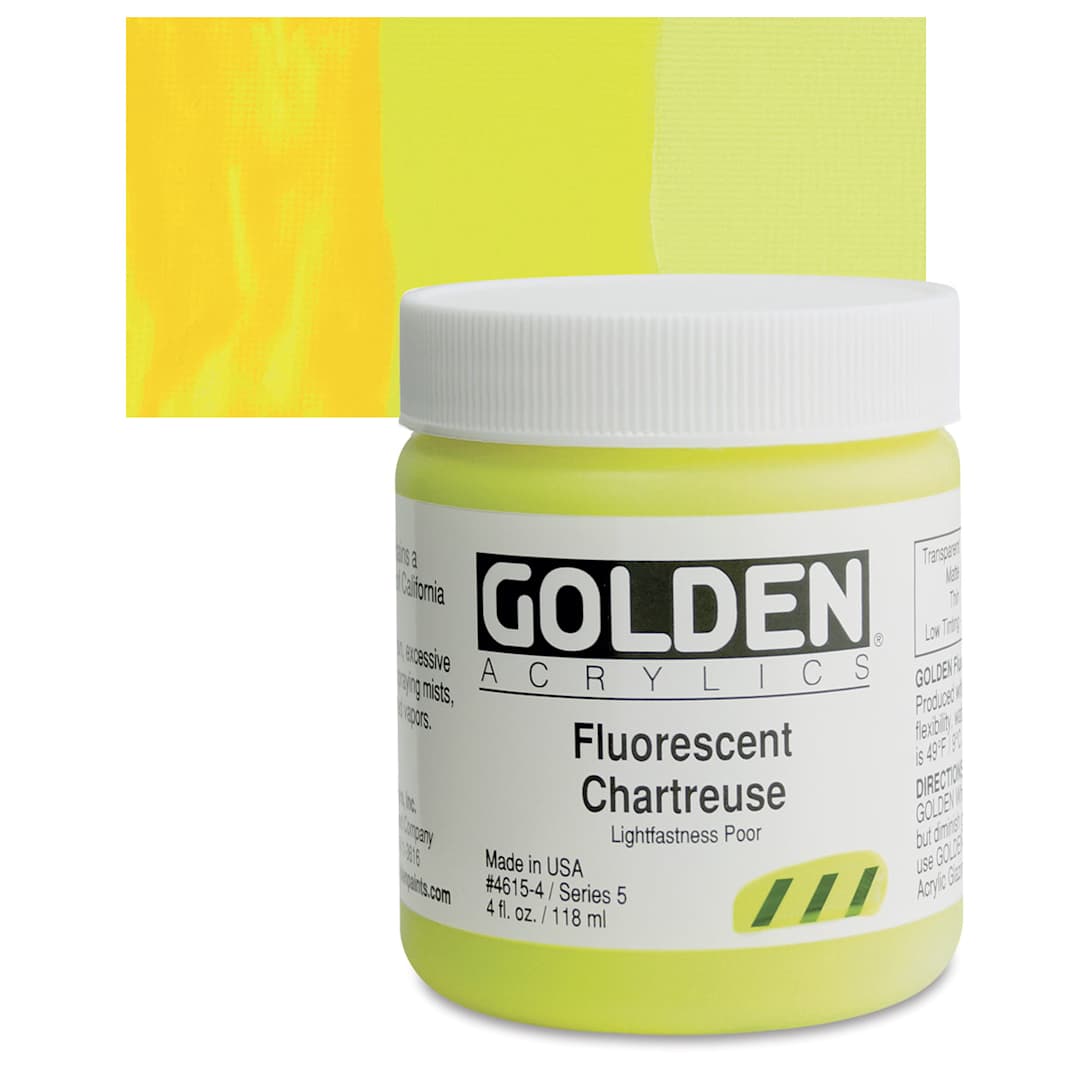 Open in modal - Golden Heavy Body Artist Acrylic - Flourescent Chartreuse, 4 oz jar and swatch