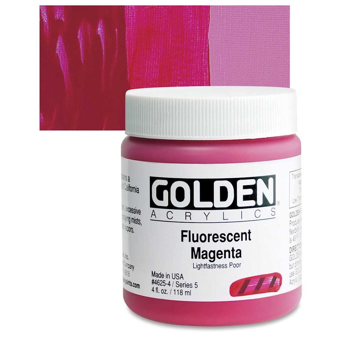 Open in modal - Golden Heavy Body Artist Acrylic - Fluorescent Magenta, 4 oz tube and swatch