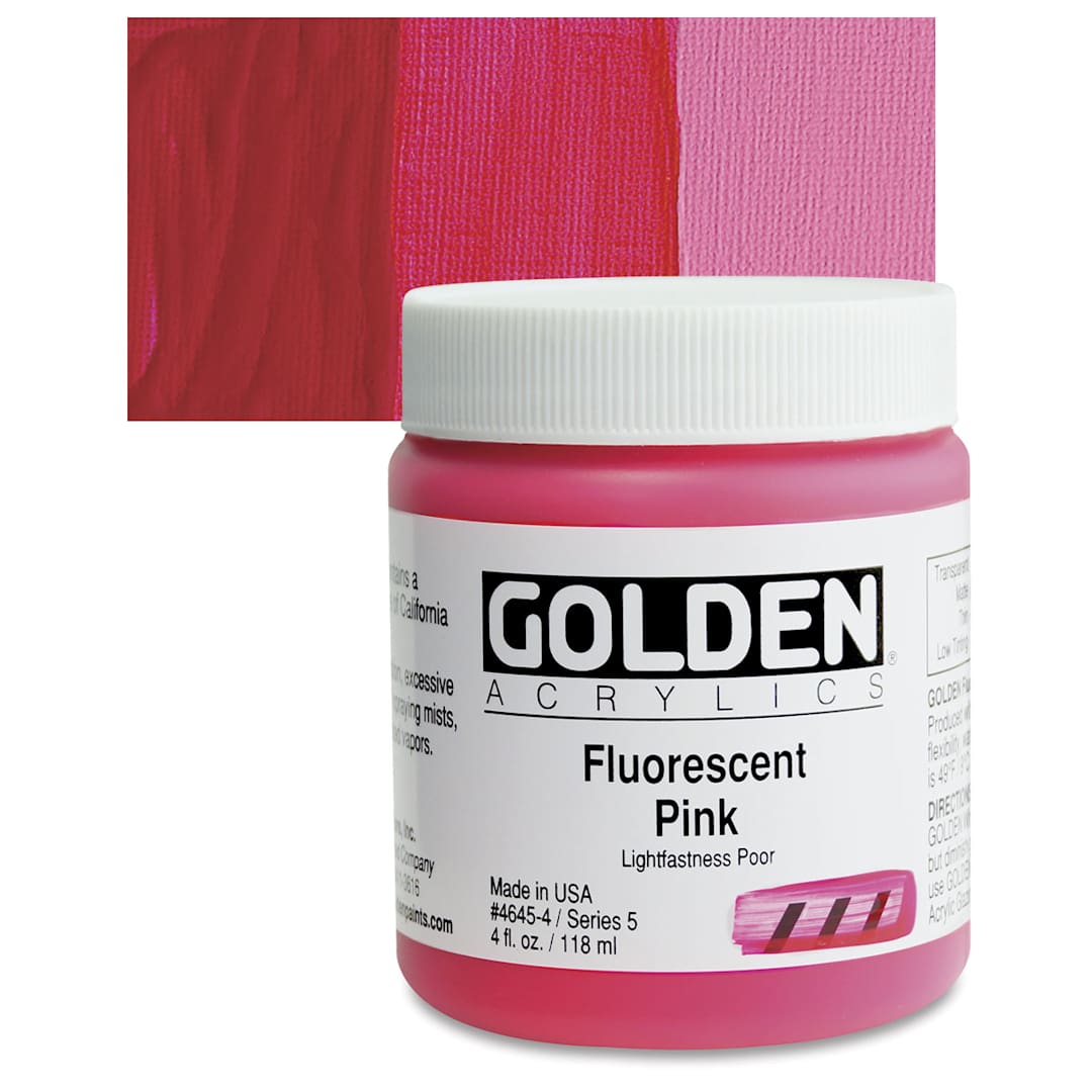 Open in modal - Golden Heavy Body Artist Acrylic - Fluorescent Pink, 4 oz jar and swatch