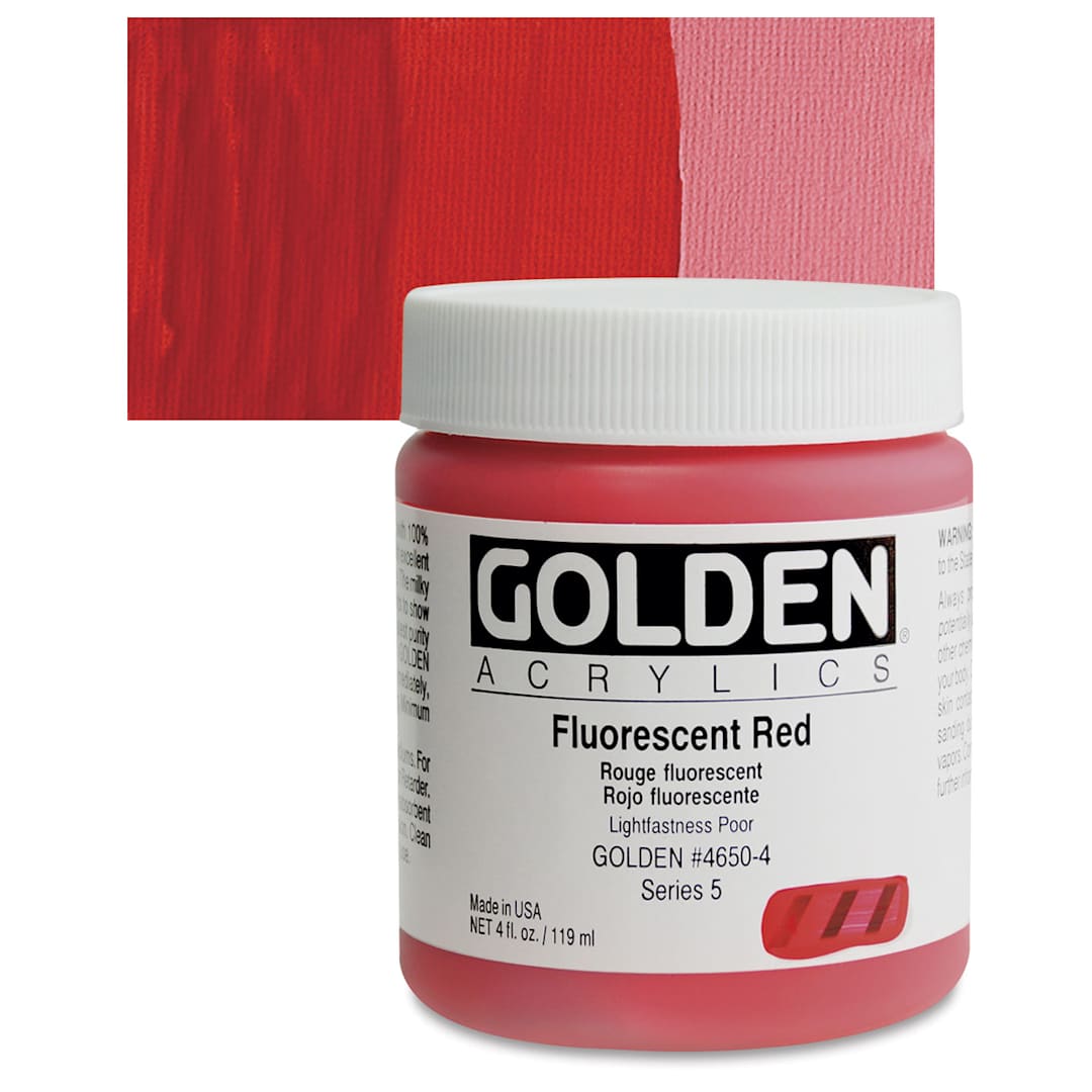Open in modal - Golden Heavy Body Artist Acrylic - Fluorescent Red, 4 oz jar and swatch