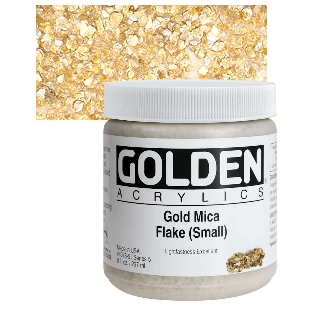 Open in modal - Golden Heavy Body Artist Acrylic - Gold Mica Flake (Small), 8 oz and swatch