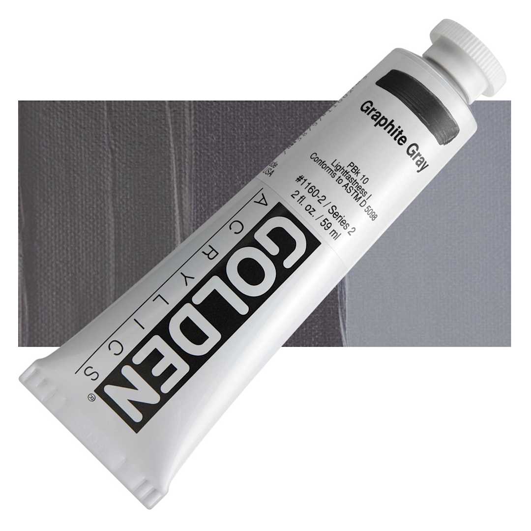 Open in modal - Golden Heavy Body Artist Acrylic - Graphite Gray, 2 oz Tube and swatch