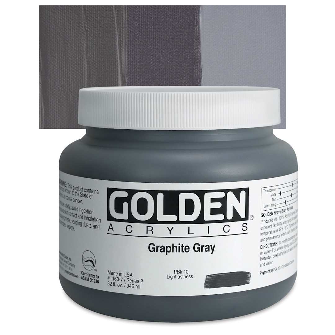 Open in modal - Golden Heavy Body Artist Acrylic - Graphite Gray, 32 oz Jar and swatch