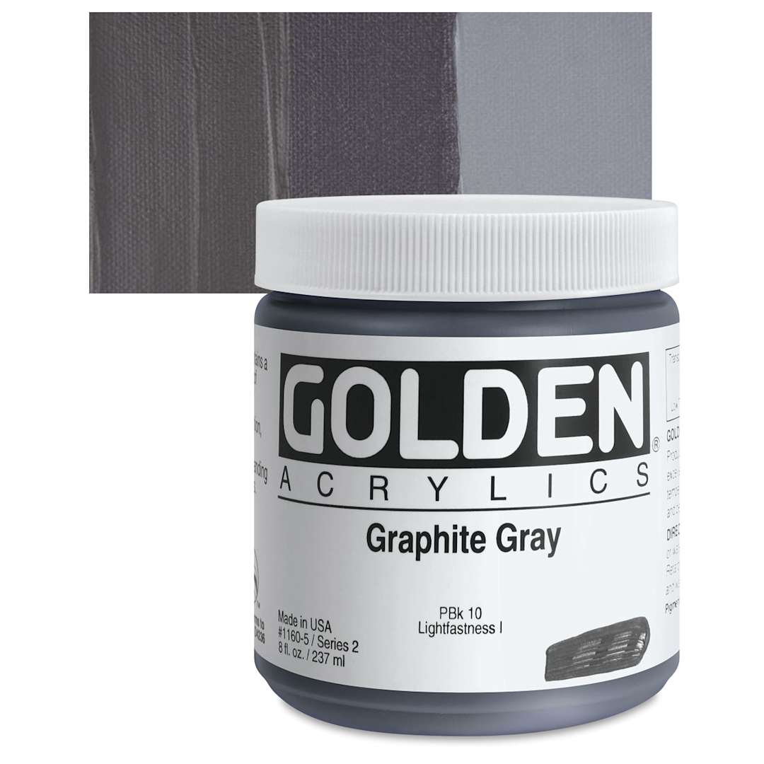 Open in modal - Golden Heavy Body Artist Acrylic - Graphite Gray, 8 oz Jar and swatch