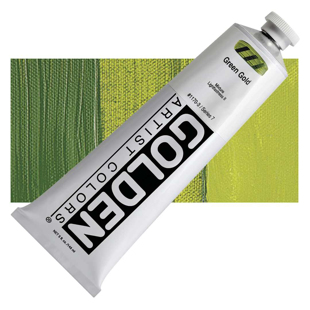 Open in modal - Golden Heavy Body Artist Acrylic - Green Gold, 5 oz Tube and swatch