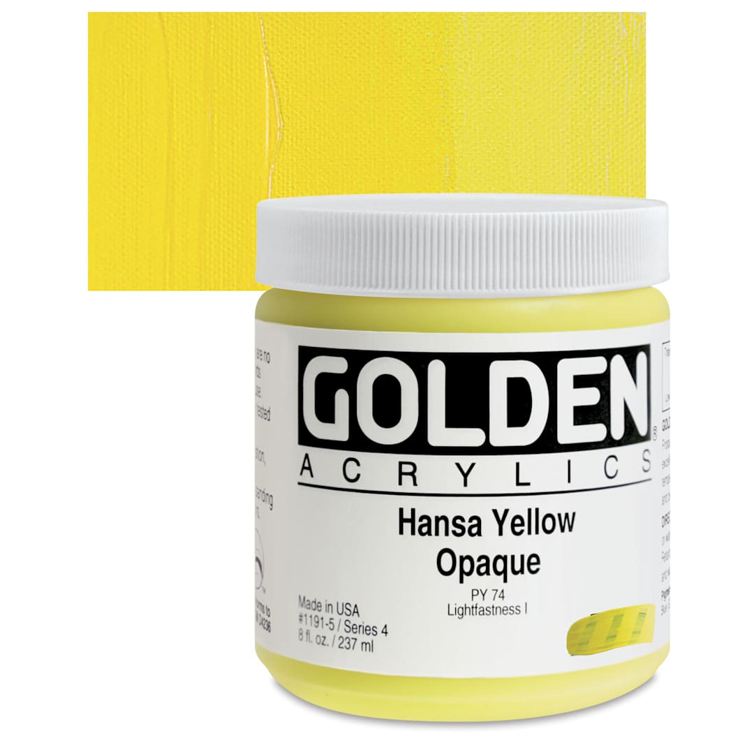 Open in modal - Golden Heavy Body Artist Acrylic - Hansa Yellow Opaque, 8 oz Jar and swatch