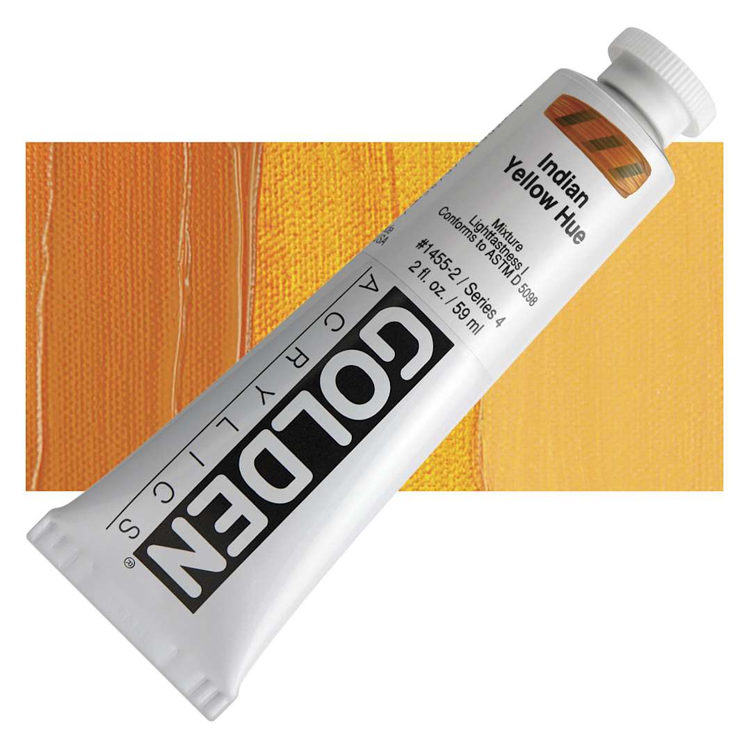 Open in modal - Golden Heavy Body Artist Acrylic - Indian Yellow Historic Hue, 2 oz Tube and swatch