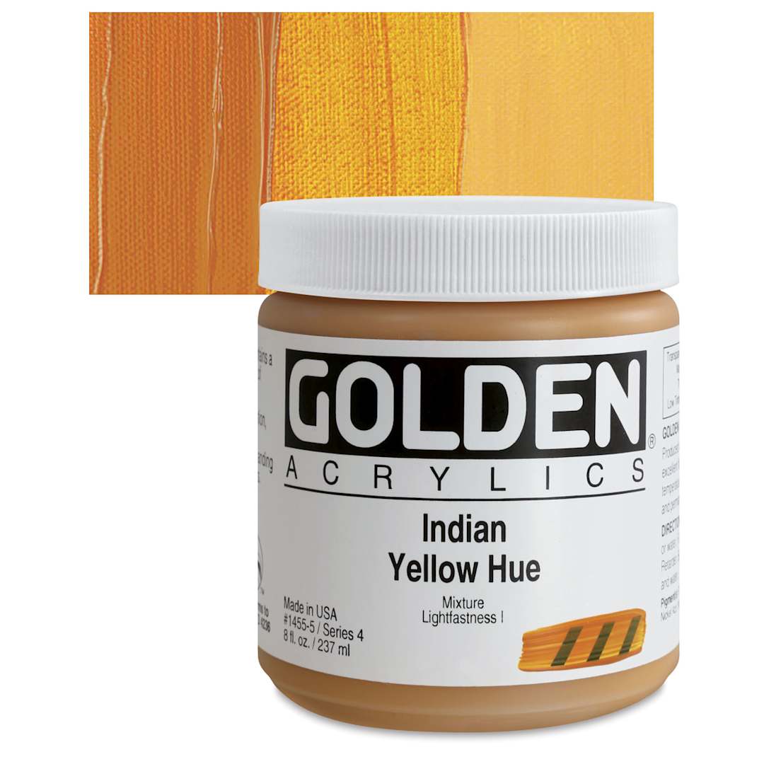 Open in modal - Golden Heavy Body Artist Acrylic - Indian Yellow Hue, 8 oz Jar  and swatch