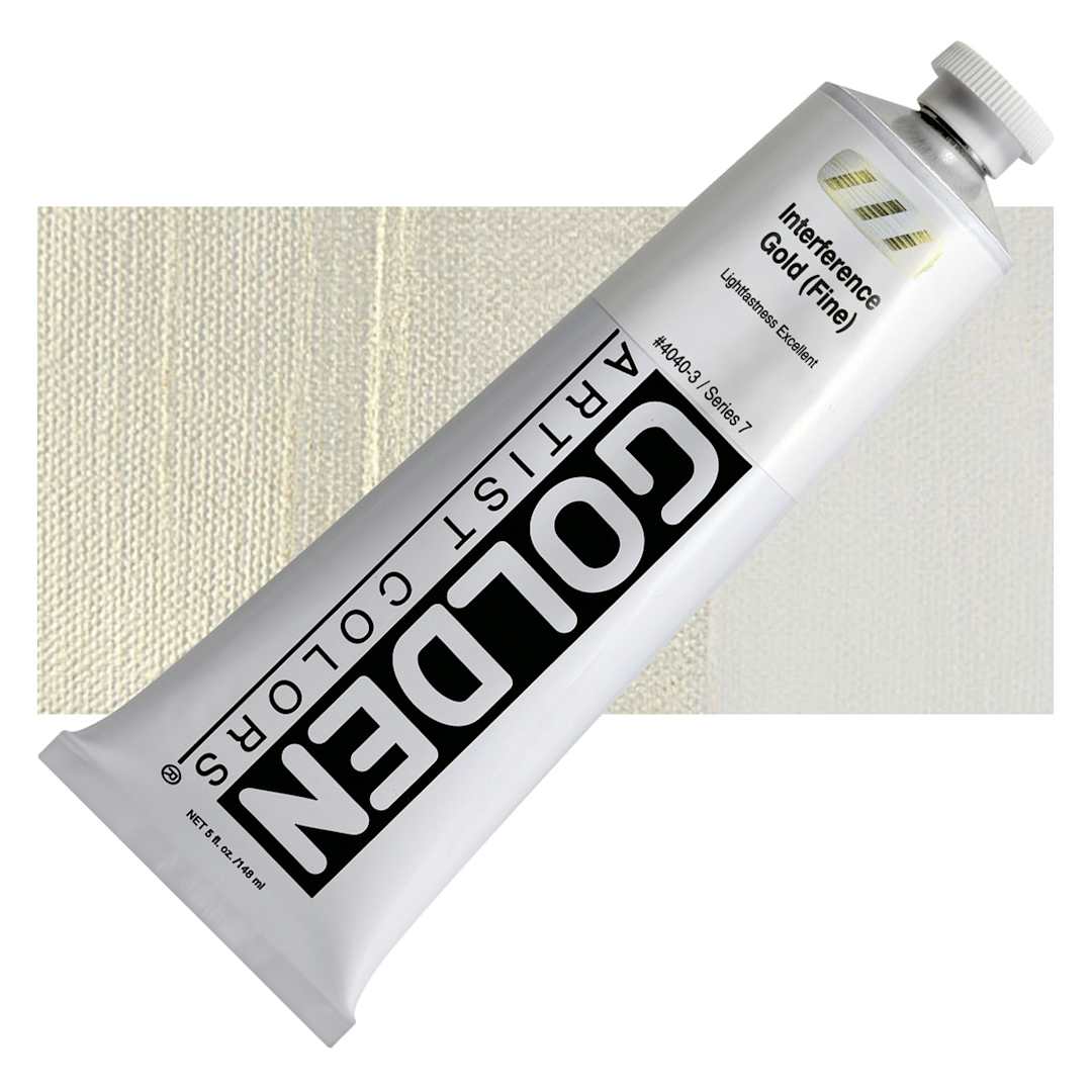 Open in modal - Golden Heavy Body Artist Acrylic - Interference Gold (Fine), 5 oz tube and swatch