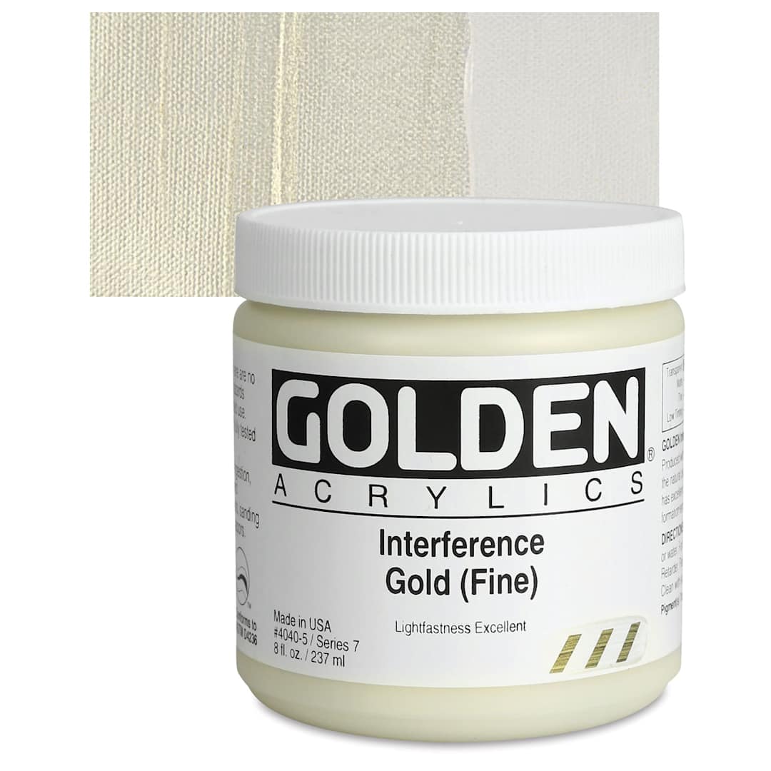 Open in modal - Golden Heavy Body Artist Acrylic - Interference Gold (Fine), 8 oz Jar and swatch