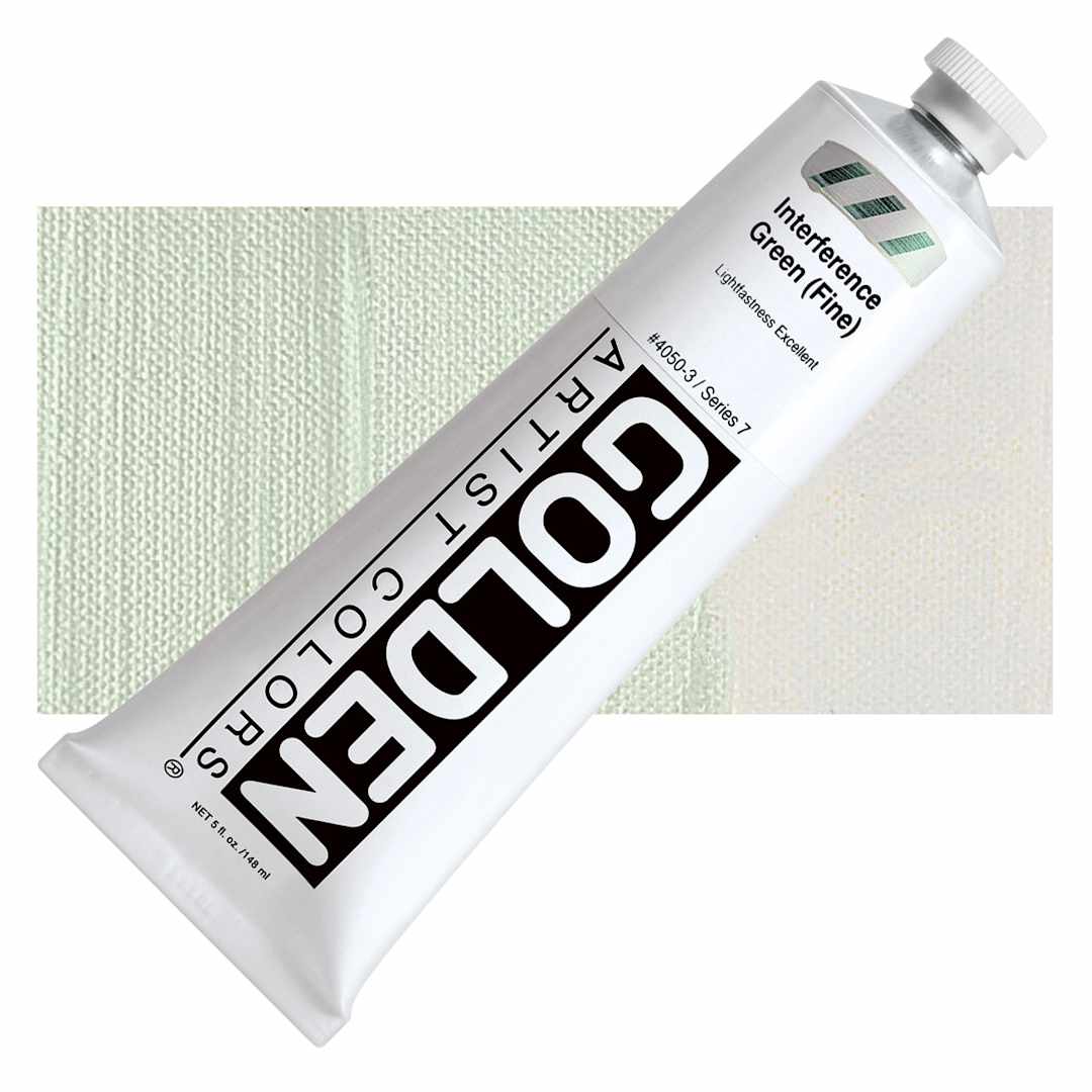 Open in modal - Golden Heavy Body Artist Acrylic - Interference Green (Fine), 5 oz tube and swatch