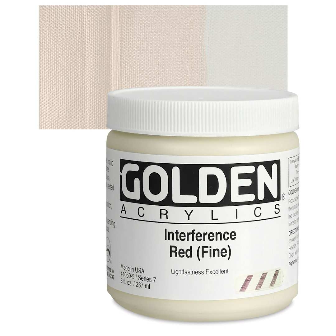 Open in modal - Golden Heavy Body Artist Acrylic - Interference Red (Fine), 8 oz Jar and swatch