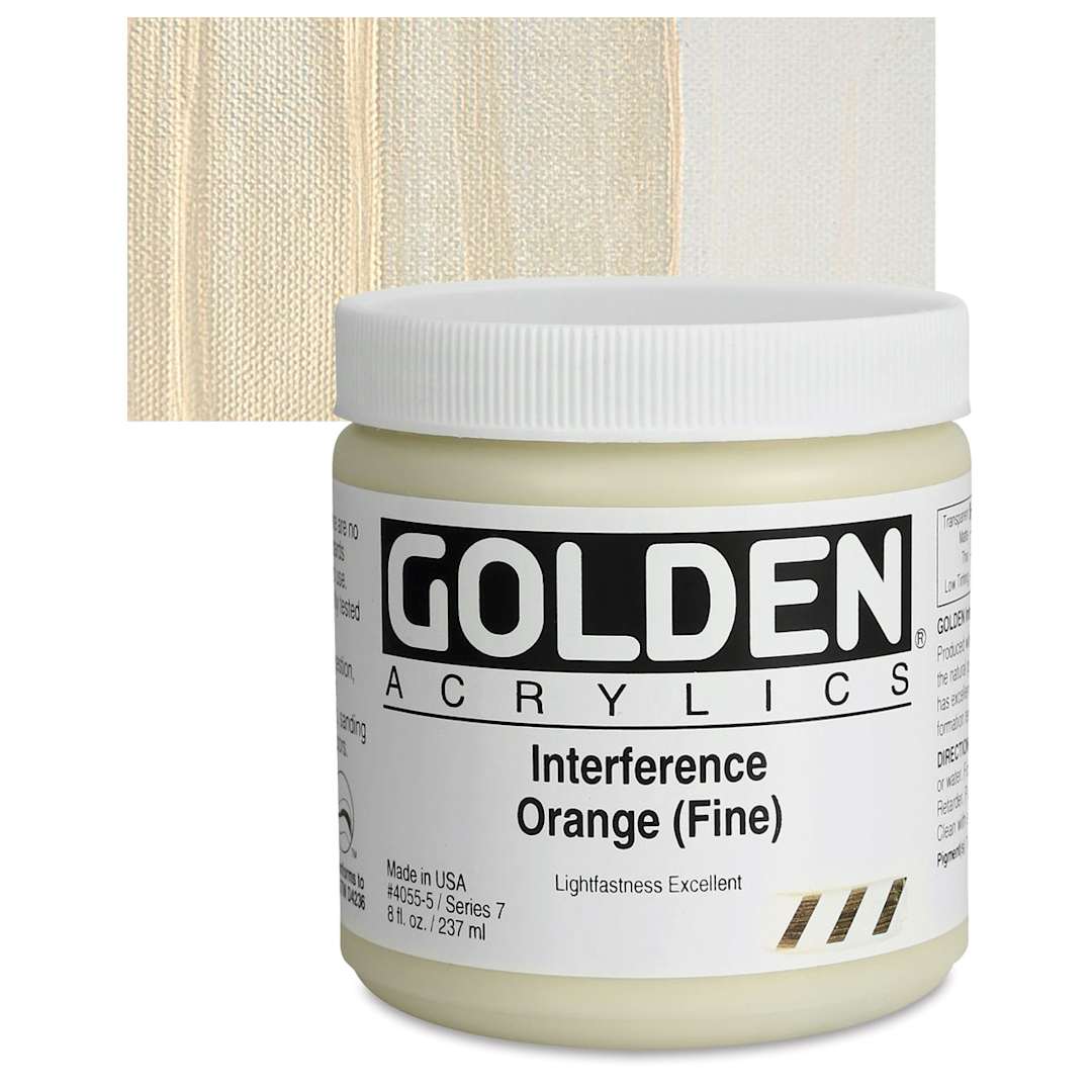 Open in modal - Golden Heavy Body Artist Acrylic - Interference Orange (Fine), 8 oz Jar and swatch