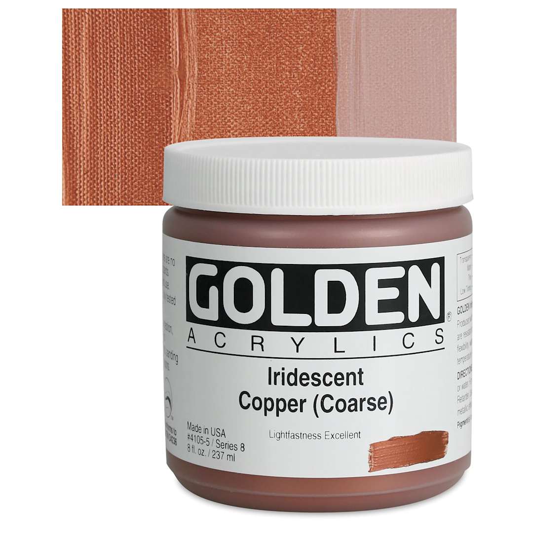 Open in modal - Golden Heavy Body Artist Acrylic- Iridescent Copper (Coarse), 8 oz Jar and swatch