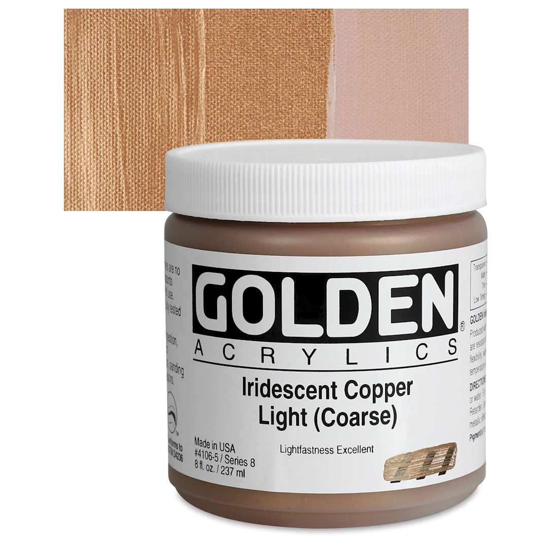 Open in modal - Golden Heavy Body Artist Acrylic - Iridescent Copper Light (Coarse), 8 oz Jar and swatch