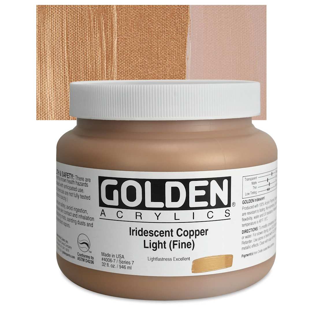Open in modal - Golden Heavy Body Artist Acrylic - Iridescent Copper Light (Fine), 32 oz Jar and swatch