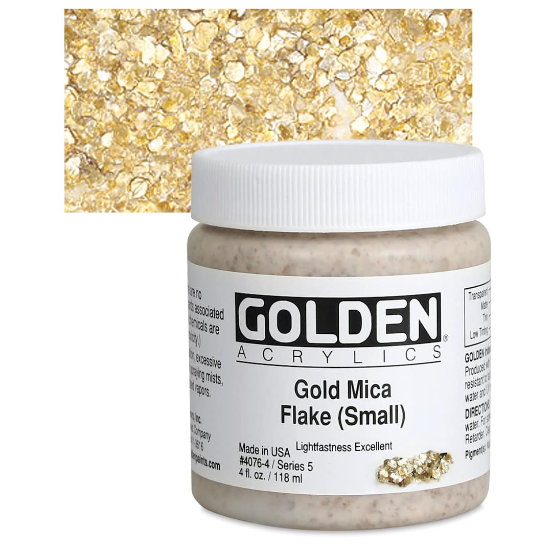 Open in modal - Golden Heavy Body Artist Acrylic - Gold Mica Flake (Small), 4 oz and swatch