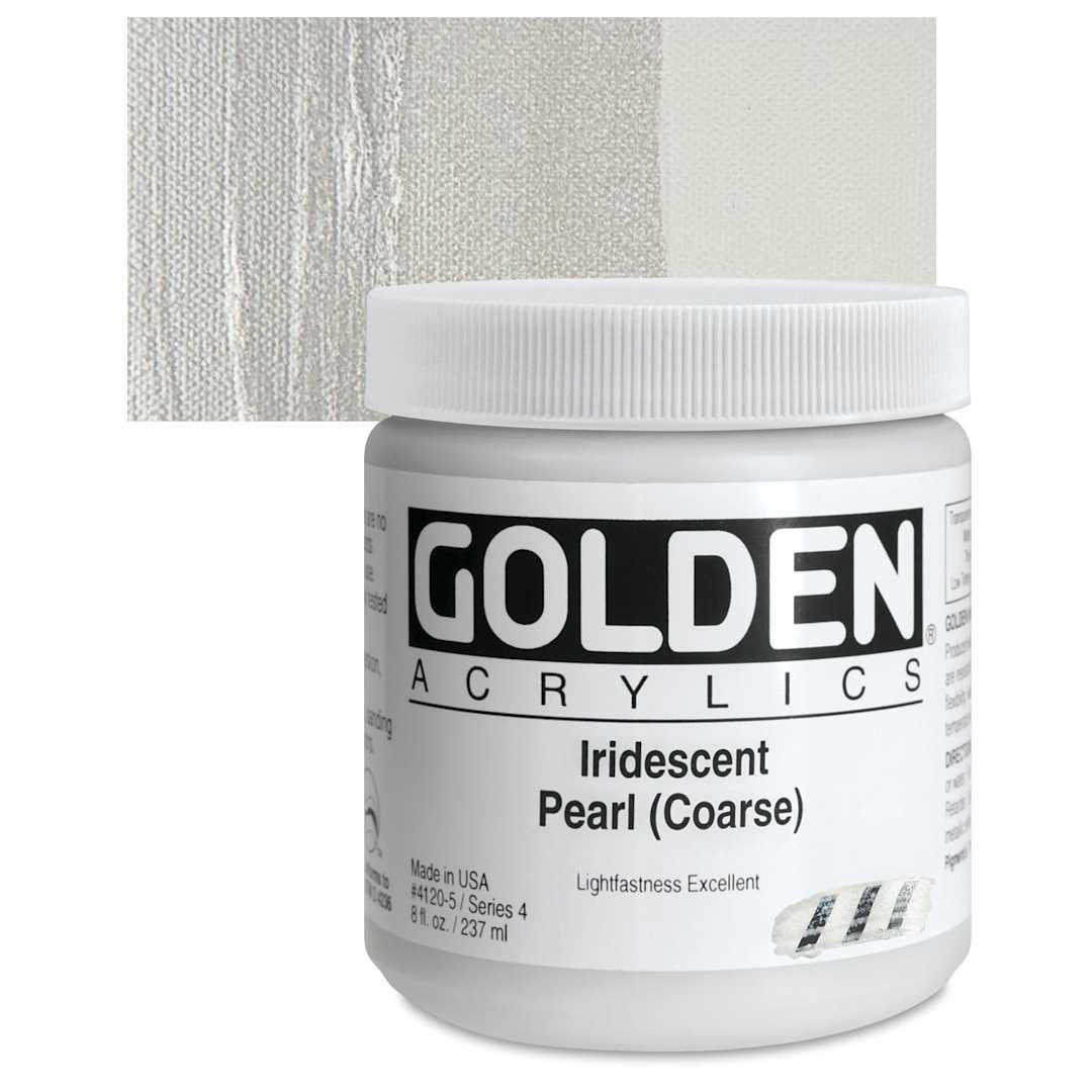 Open in modal - Golden Heavy Body Artist Acrylic - Iridescent Pearl (Coarse), 8 oz jar and swatch