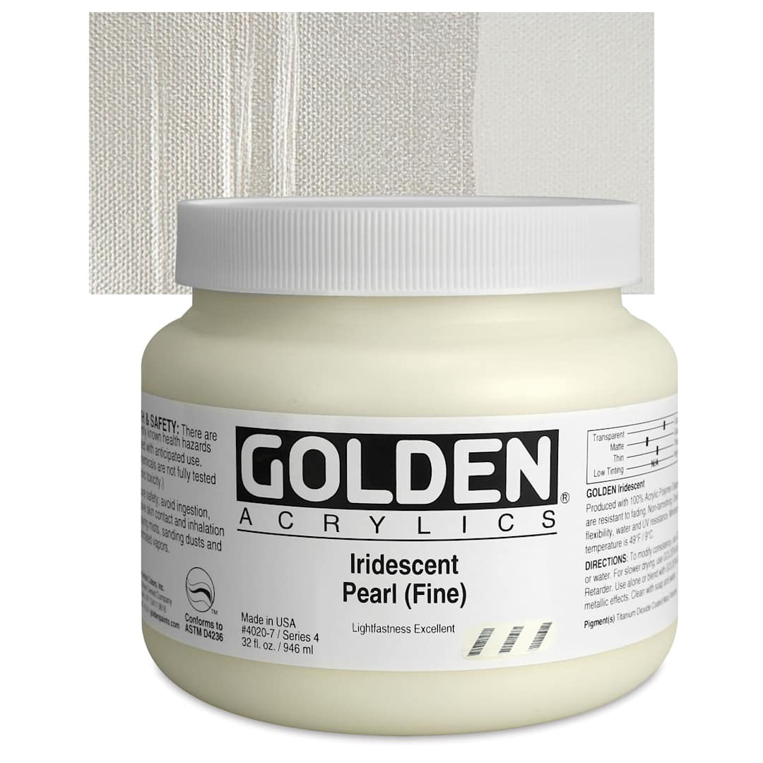 Open in modal - Golden Heavy Body Artist Acrylic - Iridescent Pearl (Fine), 32 oz Jar and swatch