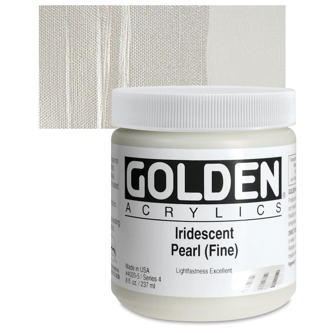 Open in modal - Golden Heavy Body Artist Acrylic - Iridescent Pearl (Fine), 8 oz Jar and swatch