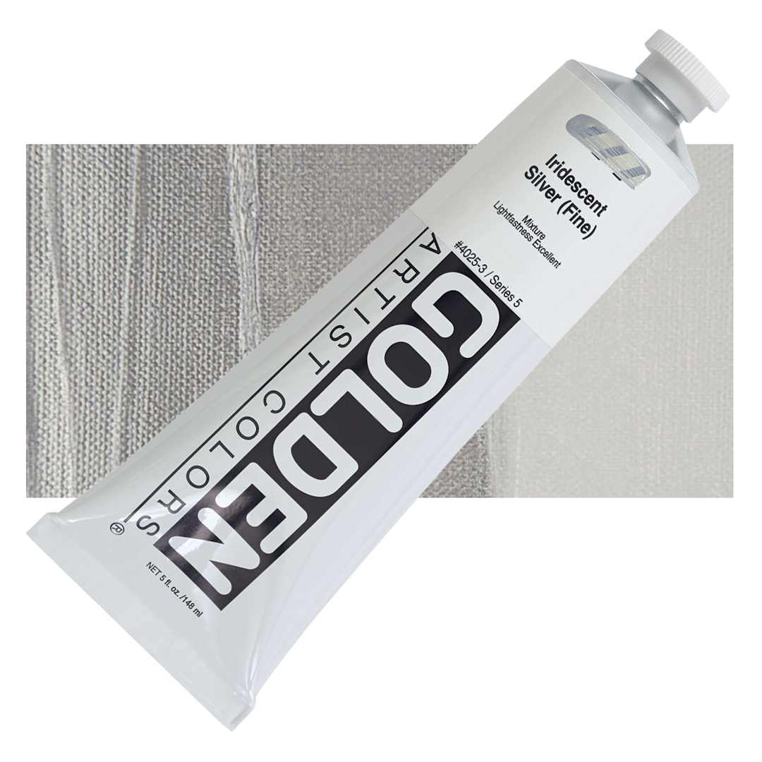 Open in modal - Golden Heavy Body Artist Acrylic - Iridescent Silver (Fine), 5 oz tube and swatch