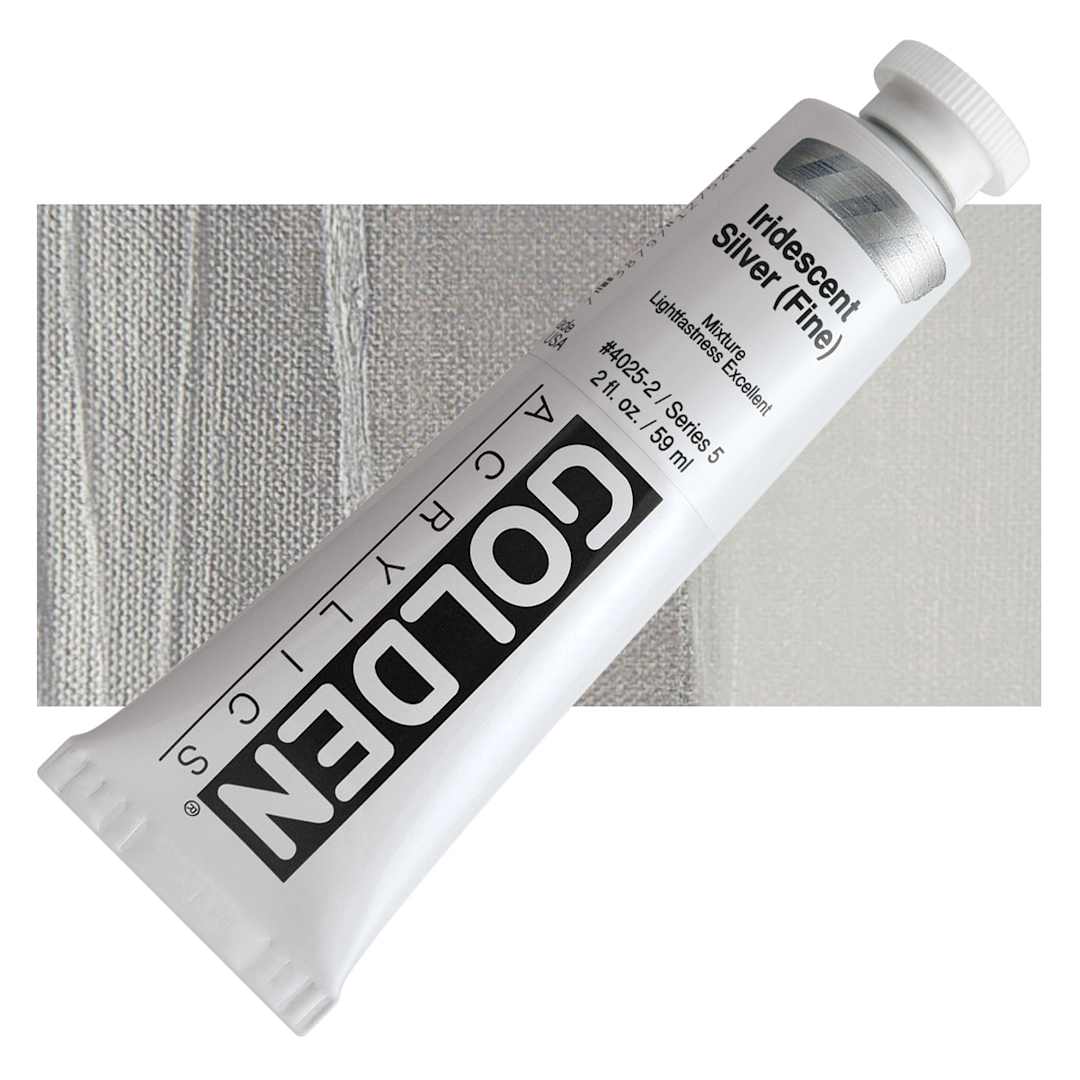 Open in modal - Golden Heavy Body Artist Acrylic - Iridescent Silver (Fine), 2 oz Tube and swatch