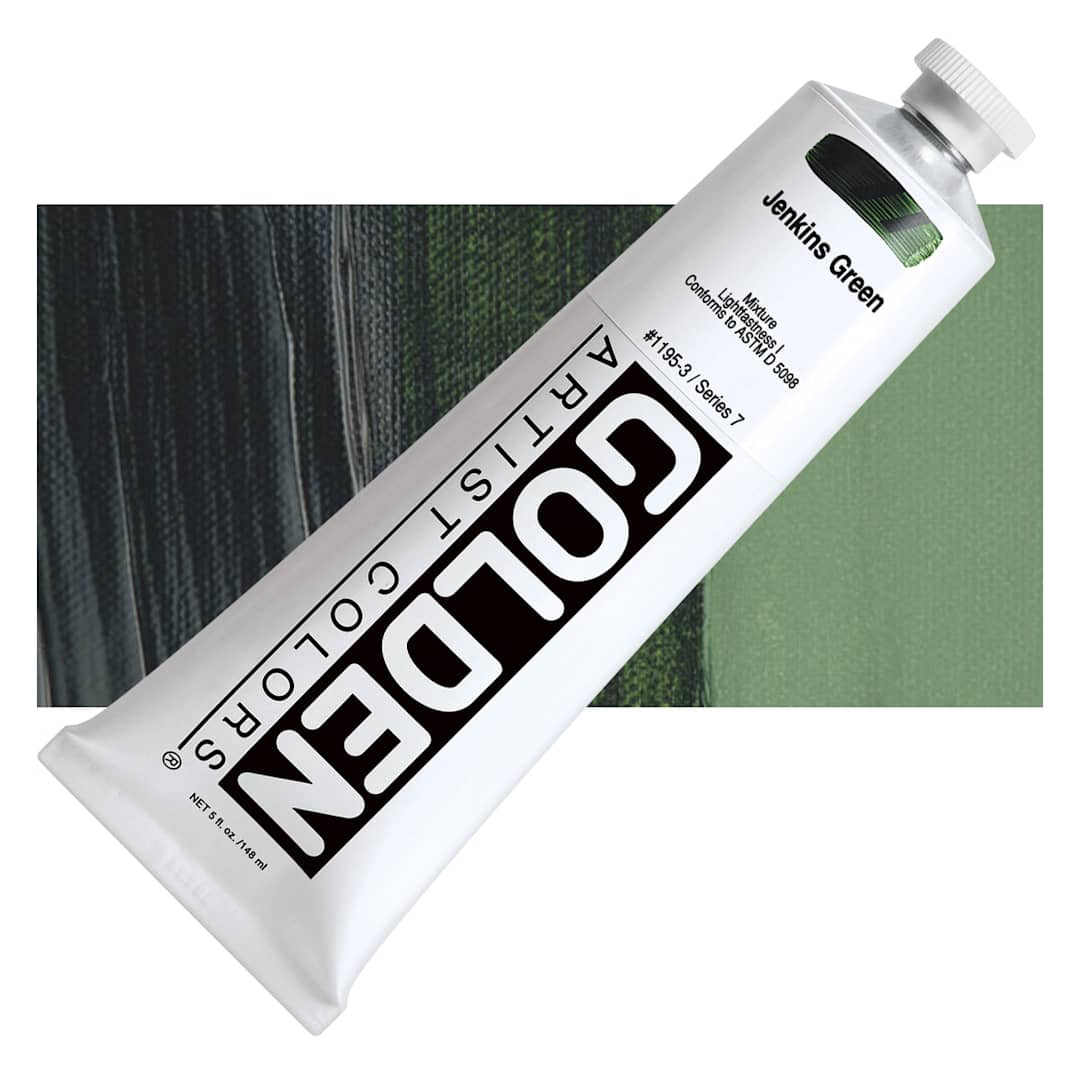 Open in modal - Golden Heavy Body Artist Acrylic - Jenkins Green, 5 oz Tube and swatch