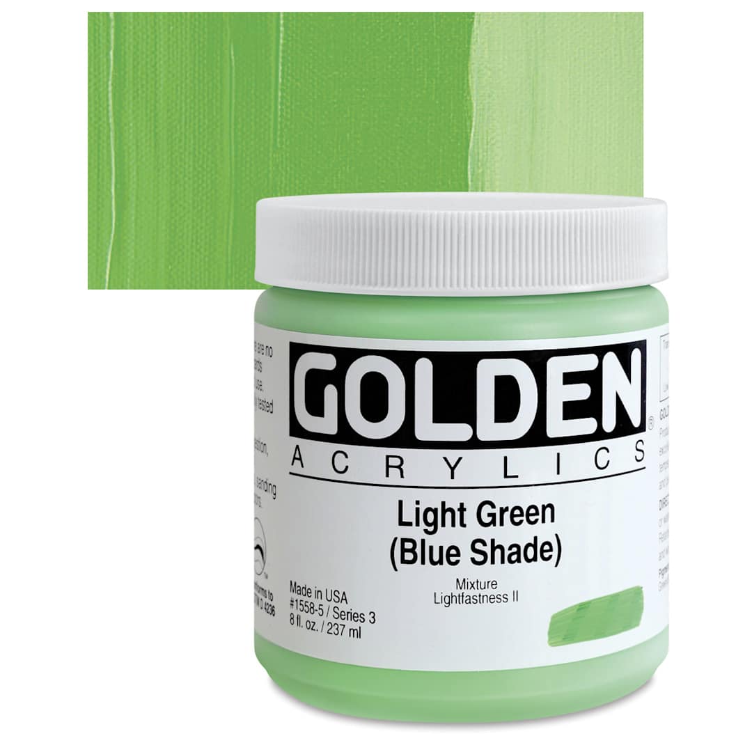 Open in modal - Golden Heavy Body Artist Acrylic - Light Green (Blue Shade), 8 oz jar and swatch