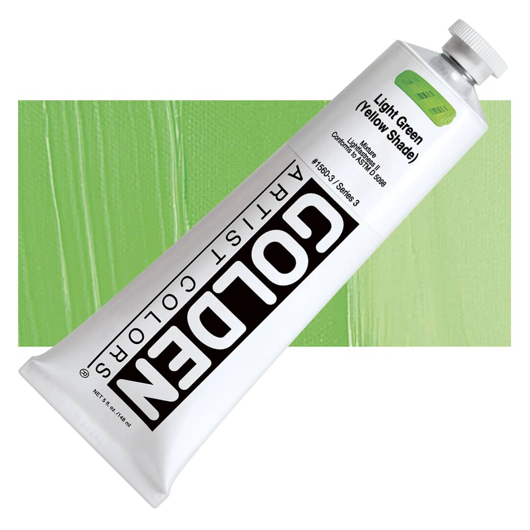 Open in modal - Golden Heavy Body Artist Acrylic - Light Green (Yellow Shade), 5 oz tube and swatch