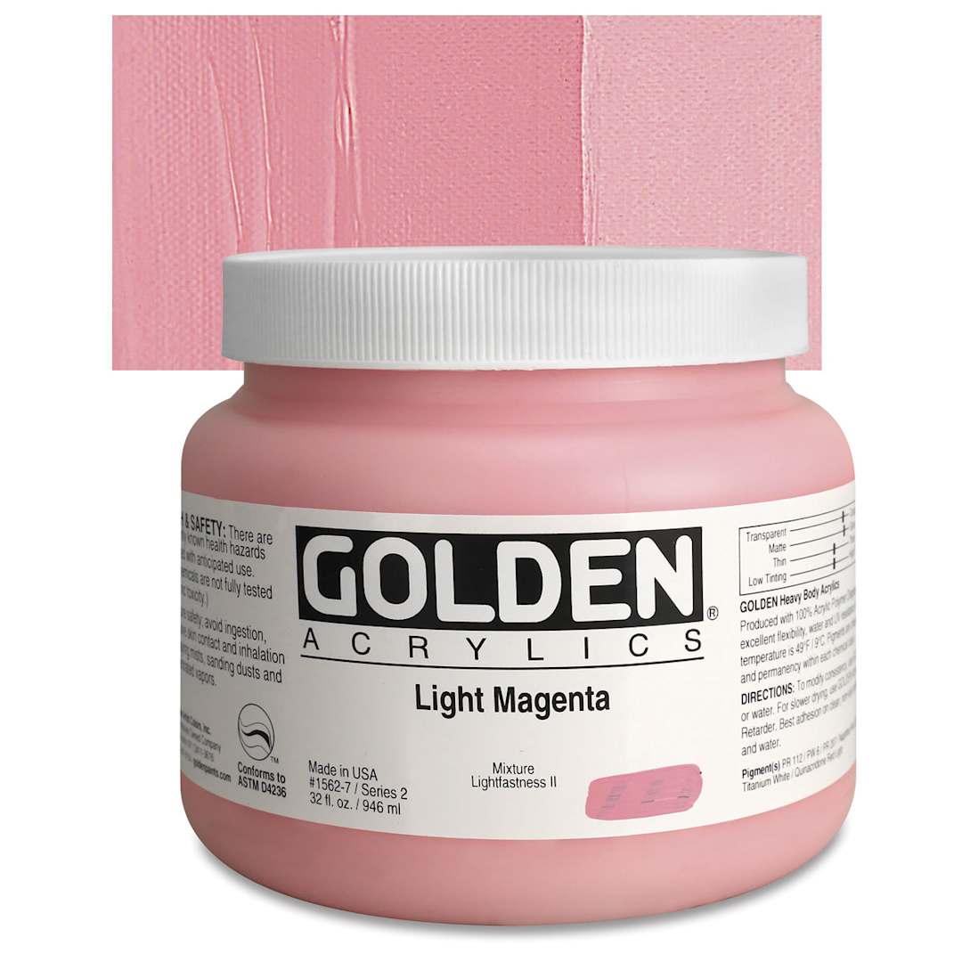 Open in modal - Golden Heavy Body Artist Acrylic - Light Magenta, 32 oz Jar and swatch