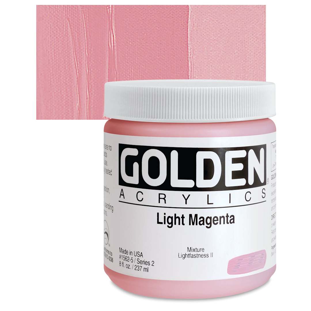 Open in modal - Golden Heavy Body Artist Acrylic - Light Magenta, 8 oz jar and swatch