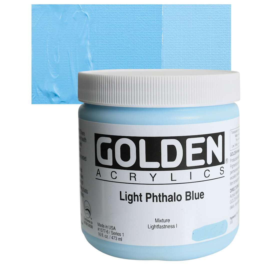 Open in modal - Golden Heavy Body Artist Acrylic - Light Phthalo Blue, 16 oz and swatch
